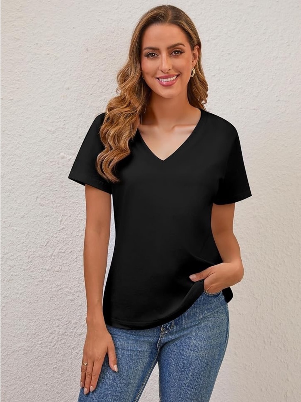 lady’s 3 pack  Classic V-Neck T-Shirt - Black, pink and black